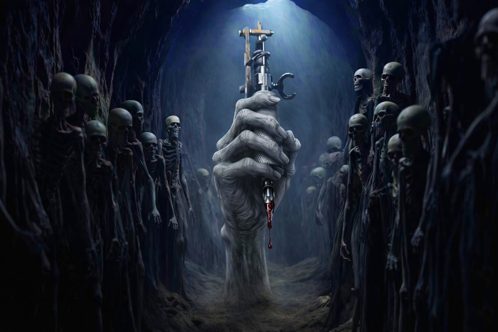 Dark tunnel background with skulls for navigation